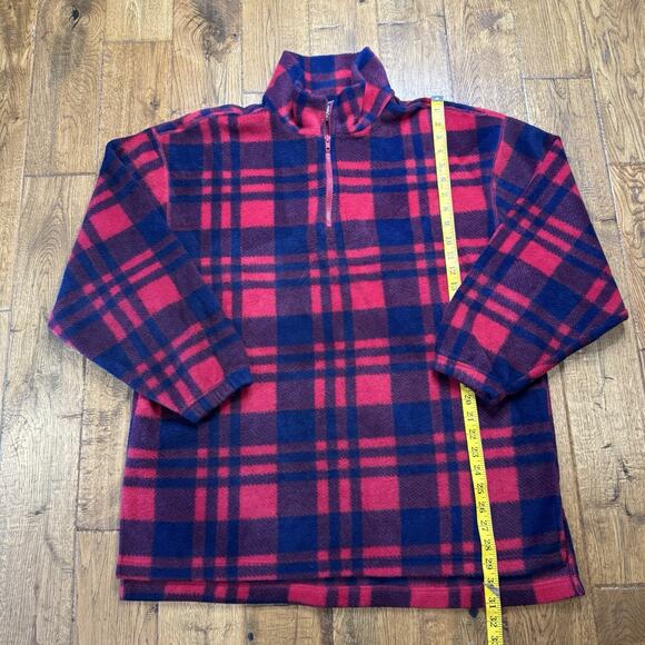VTG Denim Closet Red & Black Buffalo Plaid Fleece Half Zip Sweater Womens Sz L - Picture 2 of 5